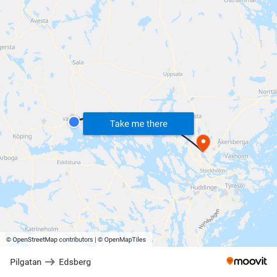 Pilgatan to Edsberg map