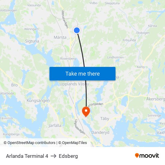 Arlanda Terminal 4 to Edsberg map