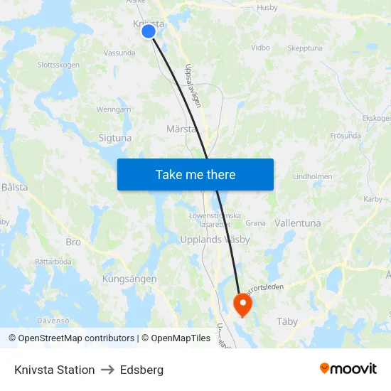Knivsta Station to Edsberg map