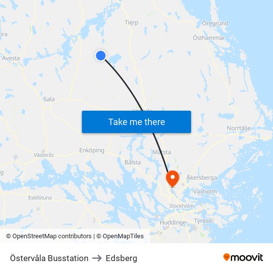 Östervåla Busstation to Edsberg map