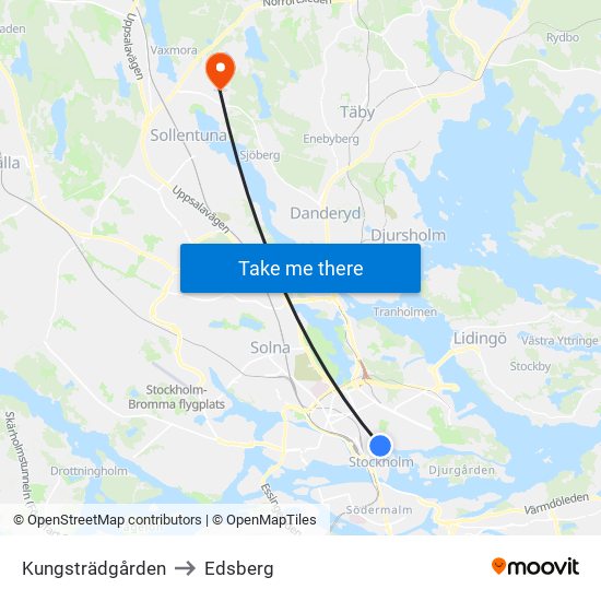 Kungsträdgården to Edsberg map