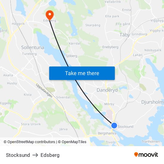 Stocksund to Edsberg map