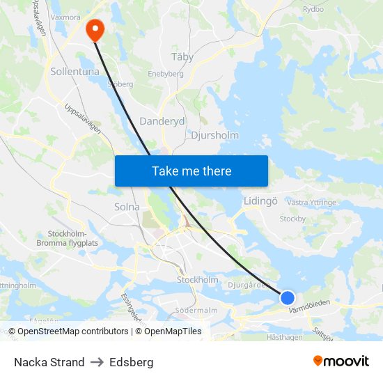 Nacka Strand to Edsberg map