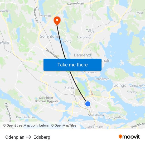 Odenplan to Edsberg map