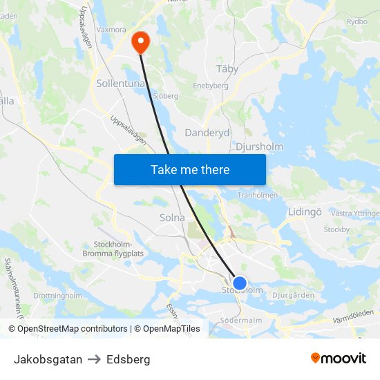 Jakobsgatan to Edsberg map