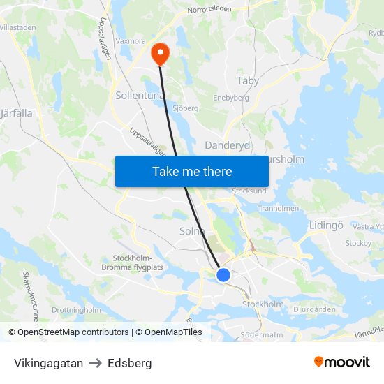 Vikingagatan to Edsberg map