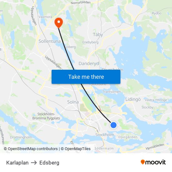 Karlaplan to Edsberg map