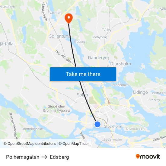 Polhemsgatan to Edsberg map