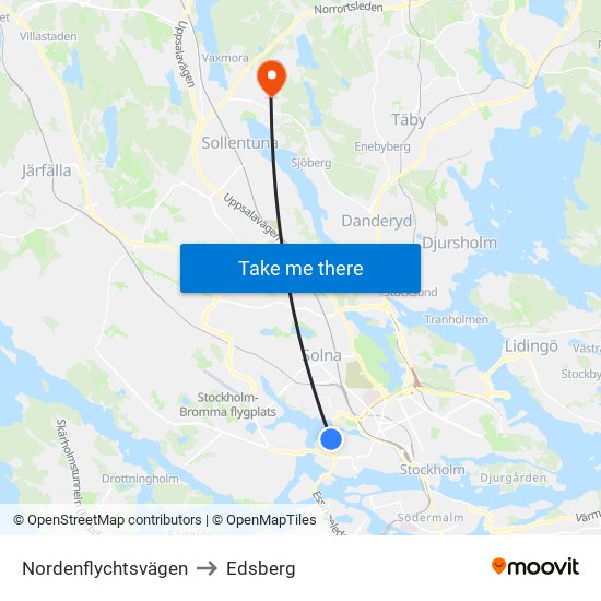 Nordenflychtsvägen to Edsberg map