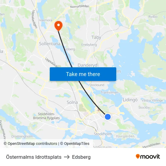Östermalms Idrottsplats to Edsberg map