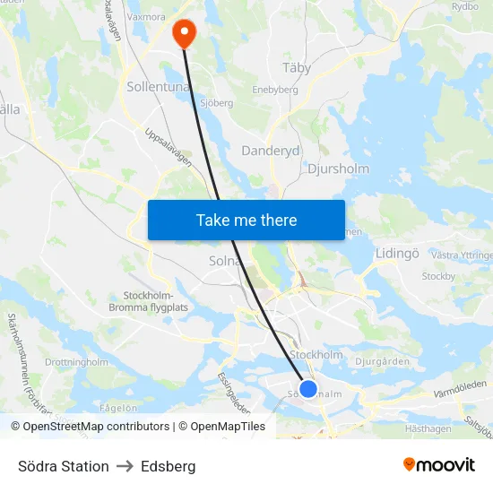 Södra Station to Edsberg map