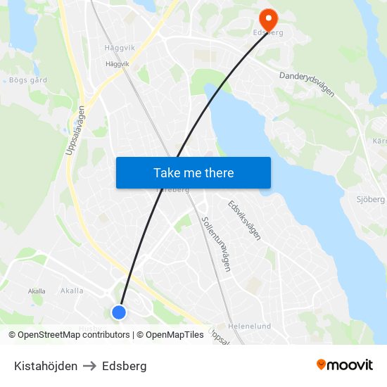 Kistahöjden to Edsberg map