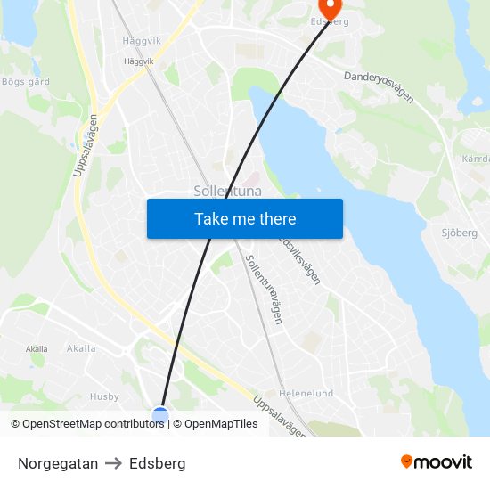 Norgegatan to Edsberg map