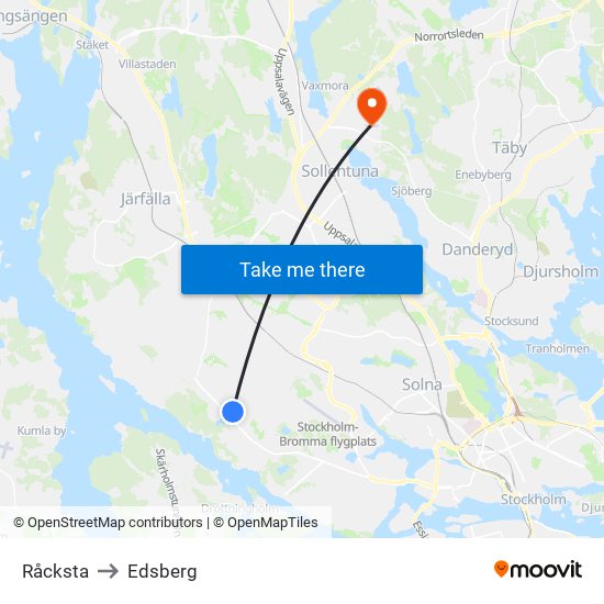 Råcksta to Edsberg map