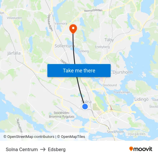 Solna Centrum to Edsberg map