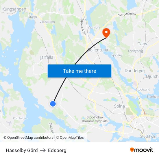 Hässelby Gård to Edsberg map