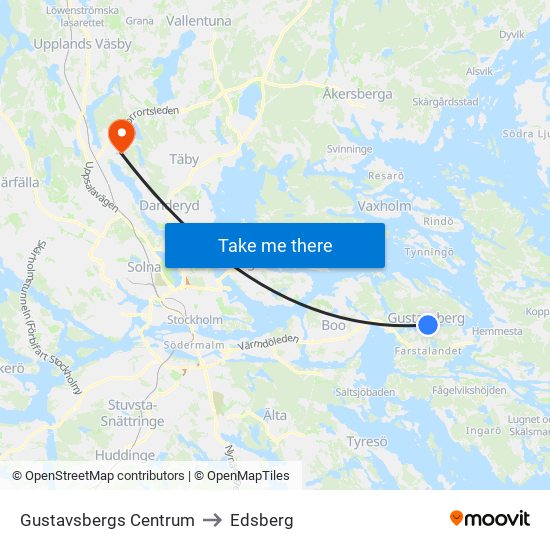 Gustavsbergs Centrum to Edsberg map