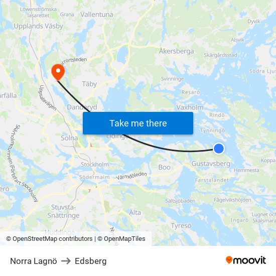 Norra Lagnö to Edsberg map