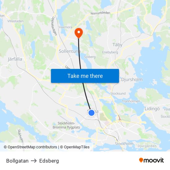 Bollgatan to Edsberg map