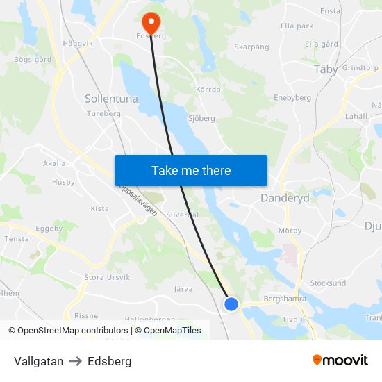 Vallgatan to Edsberg map