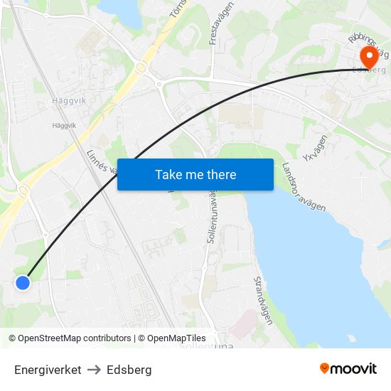 Energiverket to Edsberg map