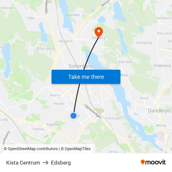 Kista Centrum to Edsberg map