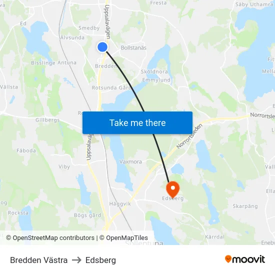 Bredden Västra to Edsberg map