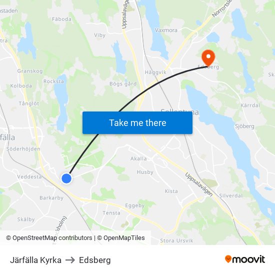 Järfälla Kyrka to Edsberg map