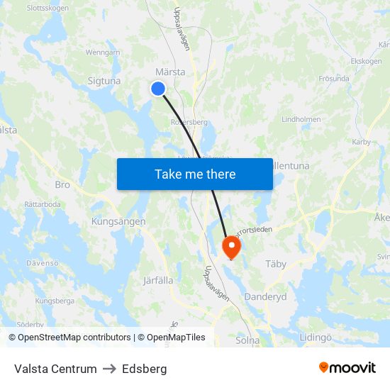Valsta Centrum to Edsberg map