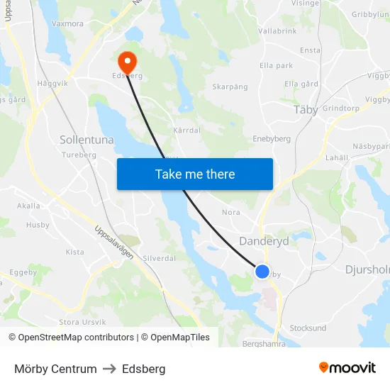 Mörby Centrum to Edsberg map