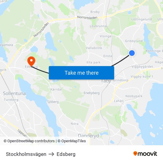 Stockholmsvägen to Edsberg map