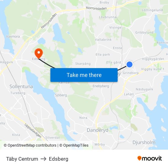 Täby Centrum to Edsberg map