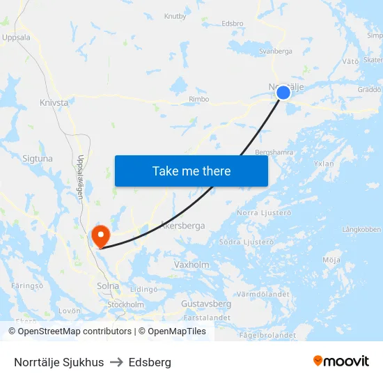 Norrtälje Sjukhus to Edsberg map