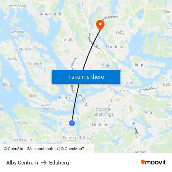 Alby Centrum to Edsberg map