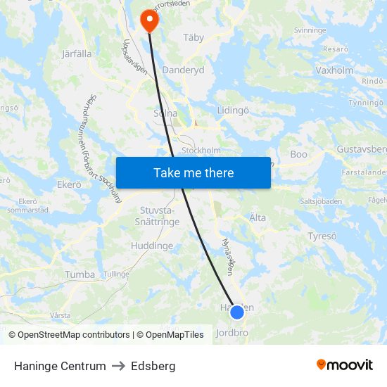 Haninge Centrum to Edsberg map