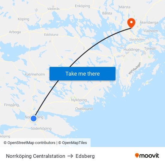 Norrköping Centralstation to Edsberg map