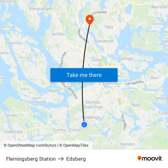 Flemingsberg Station to Edsberg map