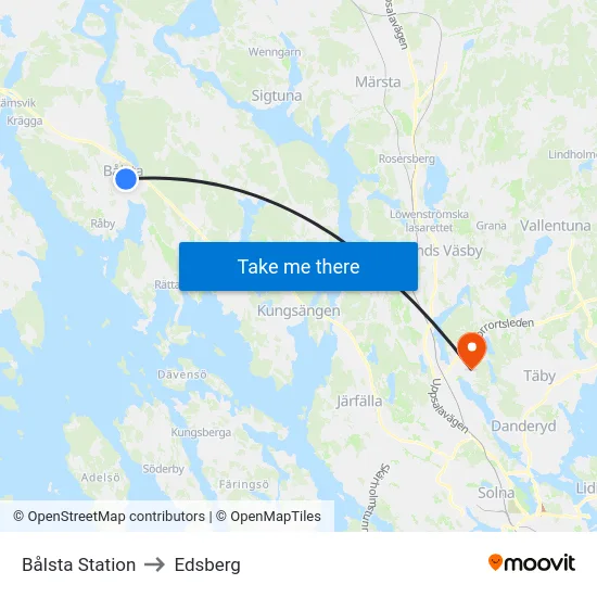 Bålsta Station to Edsberg map