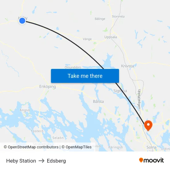 Heby Station to Edsberg map