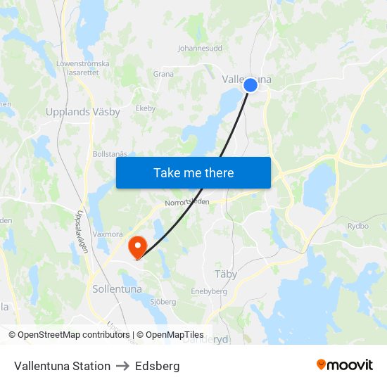 Vallentuna Station to Edsberg map