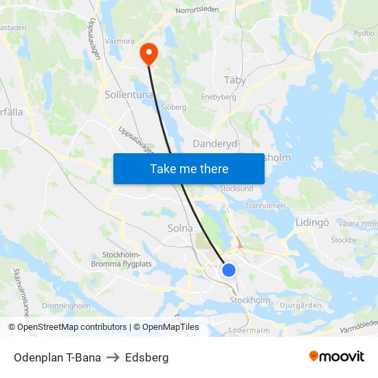 Odenplan T-Bana to Edsberg map