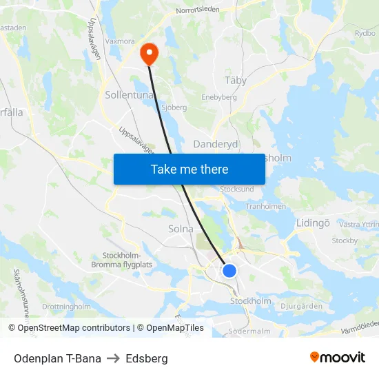 Odenplan T-Bana to Edsberg map