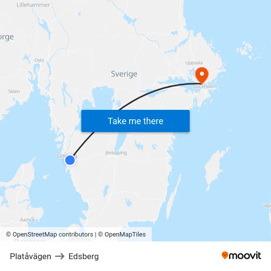 Platåvägen to Edsberg map