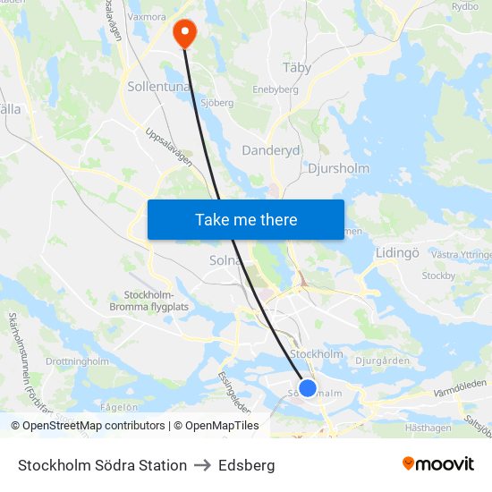 Stockholm Södra Station to Edsberg map