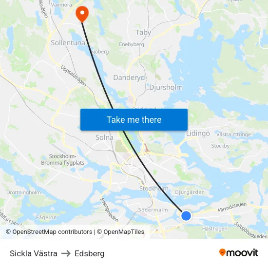 Sickla Västra to Edsberg map