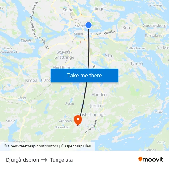 Djurgårdsbron to Tungelsta map