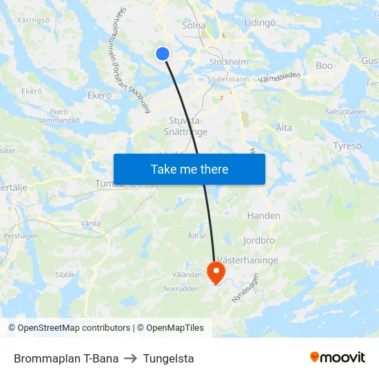 Brommaplan T-Bana to Tungelsta map