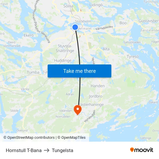 Hornstull T-Bana to Tungelsta map