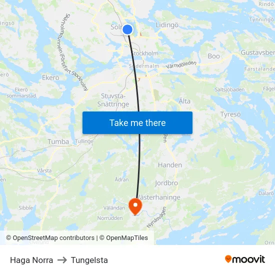 Haga Norra to Tungelsta map