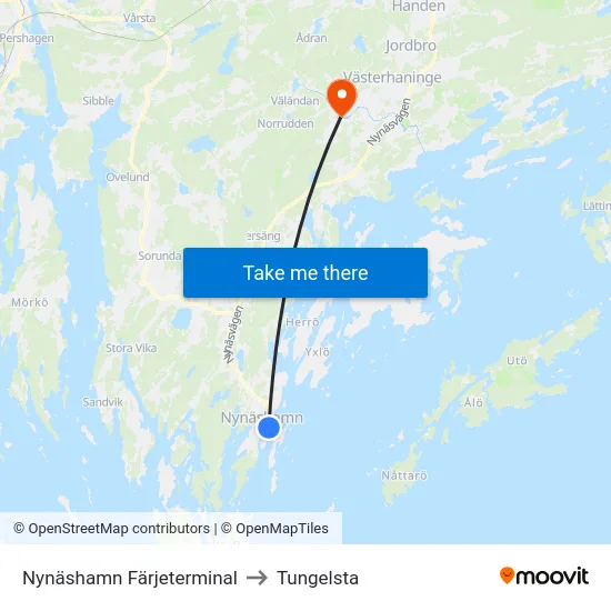 Nynäshamn Färjeterminal to Tungelsta map